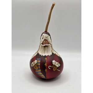 Santa Claus Gourd Hand Painted Christmas Folk Art Primitive Teresa Flatness 2003